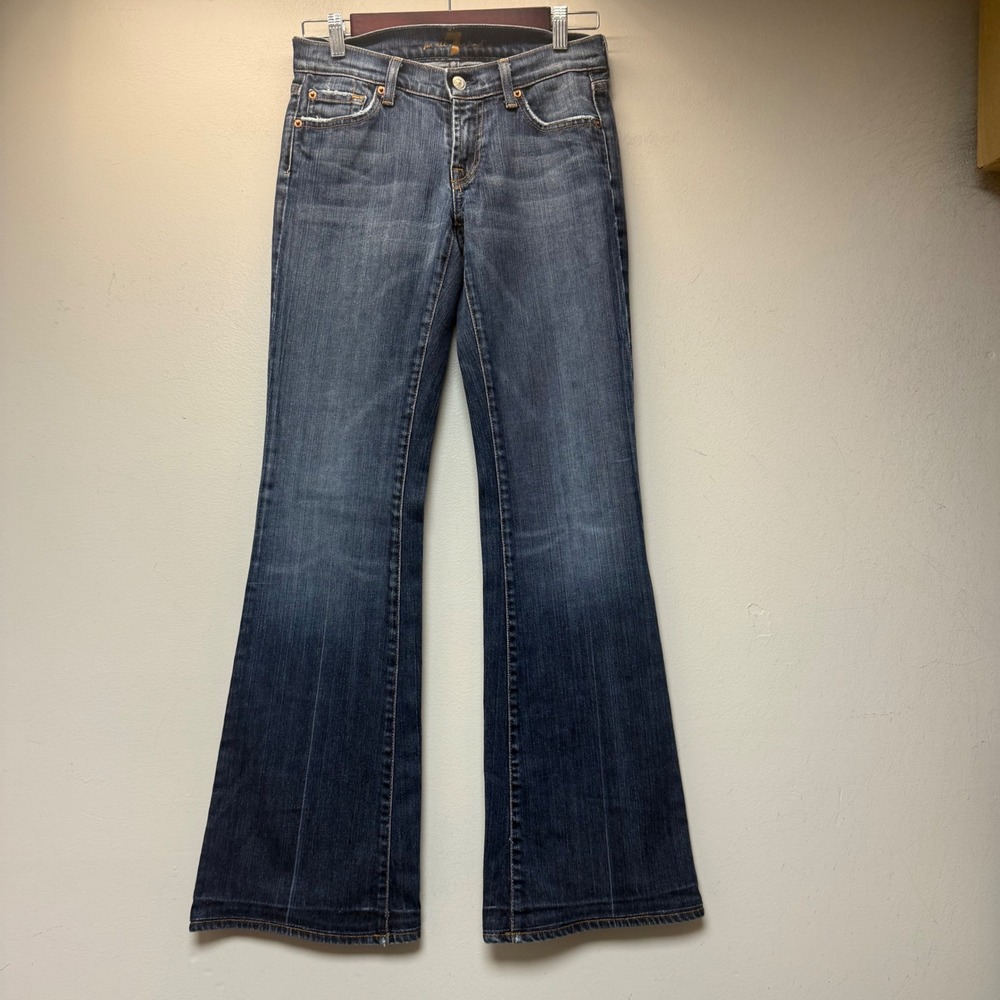 7 For All Mankind Flare Jeans Womens 26 Blue Good Low Rise Dark Wash USA Made